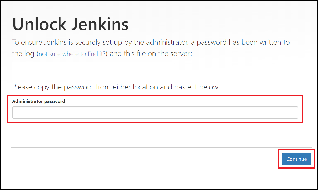 Initial page to unlock Jenkins