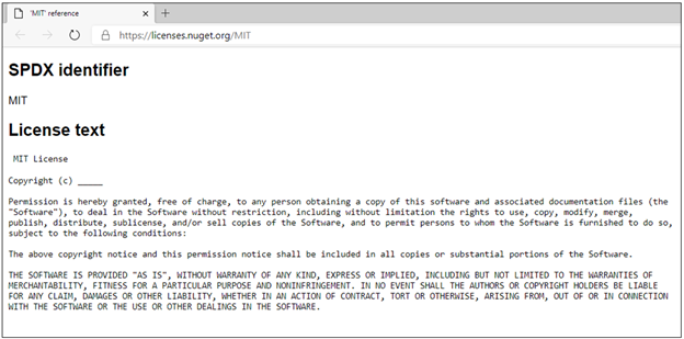 瀏覽器視窗的螢幕快照，其中顯示 MIT 授權文字