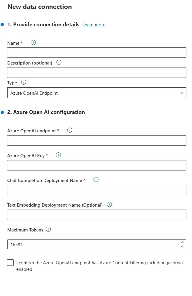 Screenshot of a new Azure OpenAI Data Connection