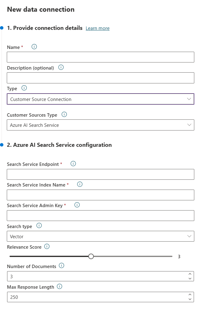 Screenshot of a new Customers Source Connection Azure AI Search