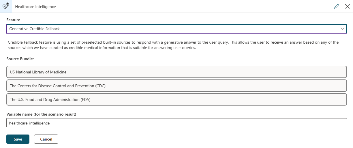 Screenshot of Healthcare Intelligence step credible fallback