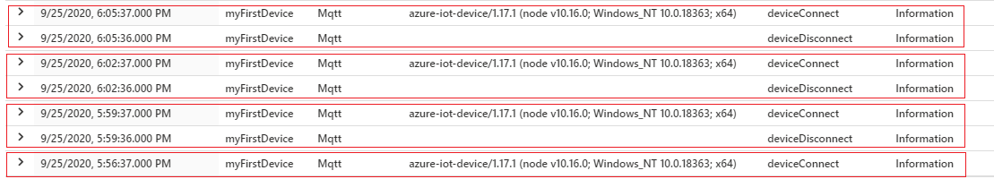 Node SDK 的 Azure 監視器記錄中透過 MQTT 更新權杖的錯誤行為。