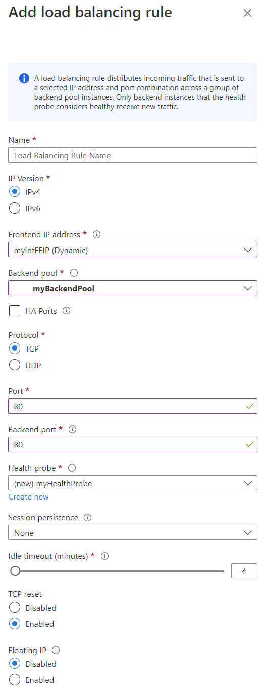 Screenshot of add load balancing rule.