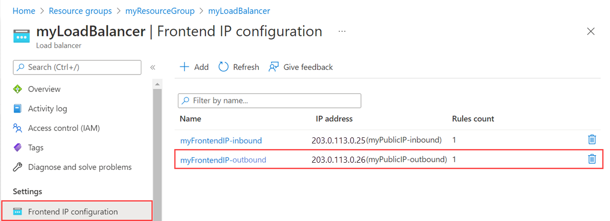 Screenshot of frontend IP address removal for NAT gateway.