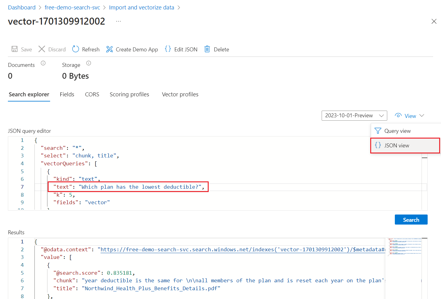 開啟 JSON 檢視的功能表命令螢幕擷取畫面。