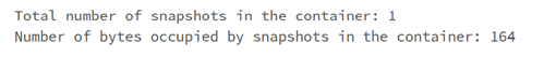 Screenshot of results that appear when you run the cell showing the number of snapshots and the total combined size of snapshots.