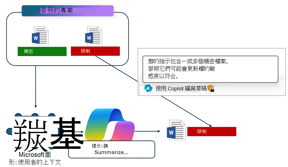 顯示 copilot 中標籤繼承的圖例。