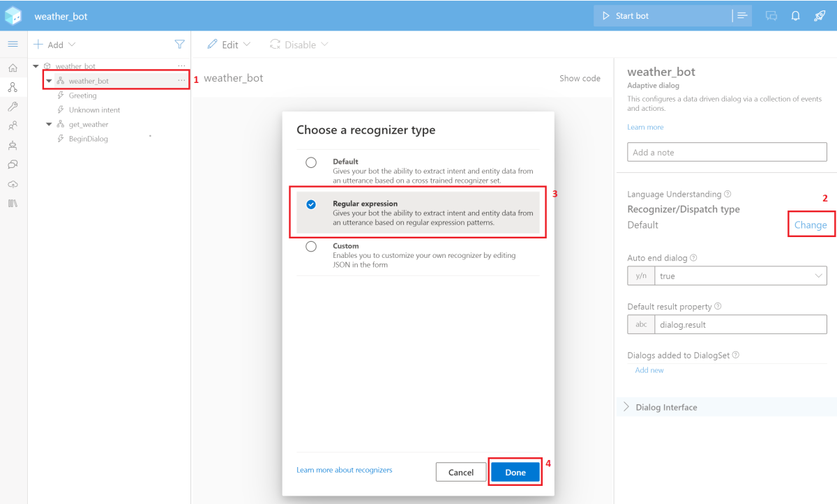 Change the recognizer/dispatch type to regular expression.