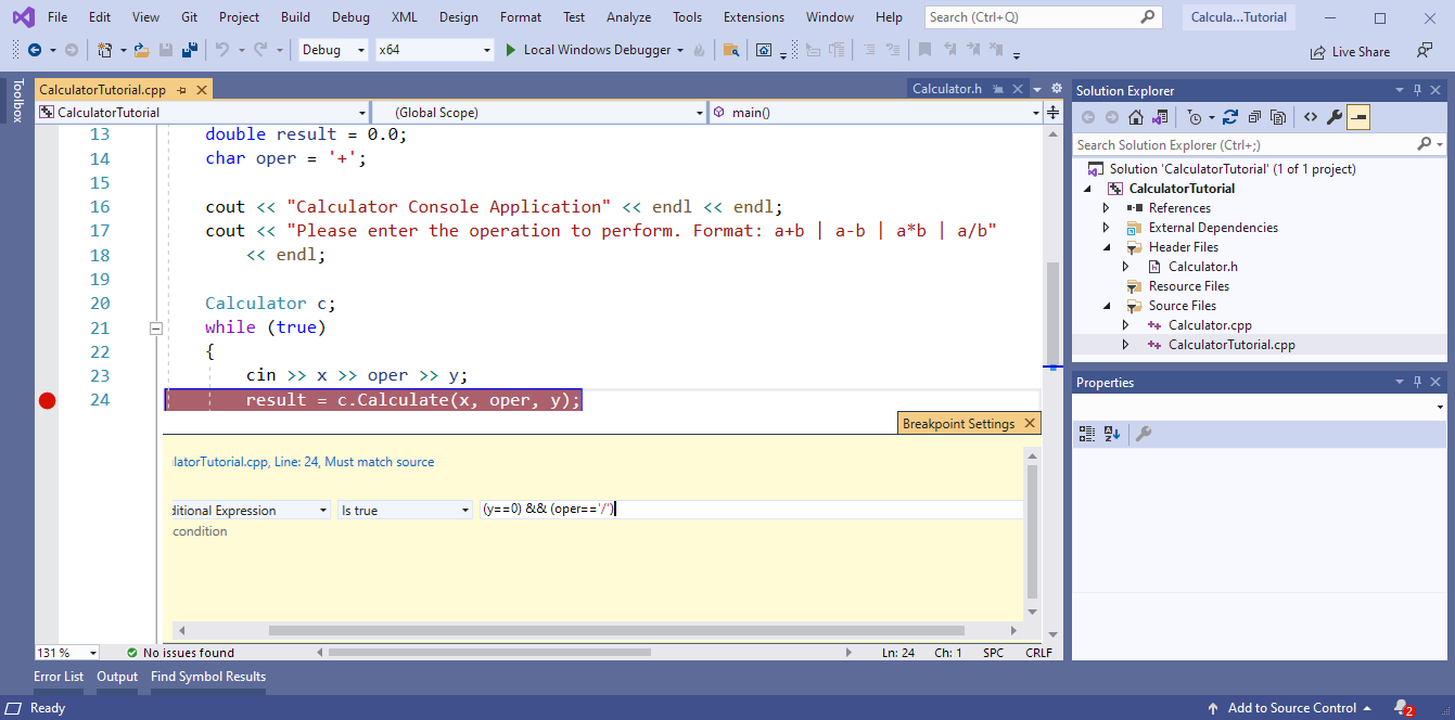 Visual Studio 的螢幕快照，其中顯示 [斷點] 設定 彈出視窗。