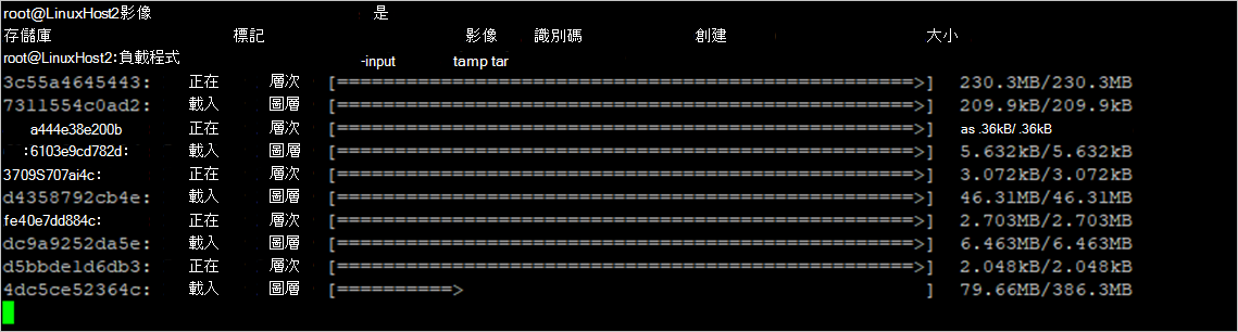 將記錄收集器映像匯入 Docker 存放庫的螢幕快照。