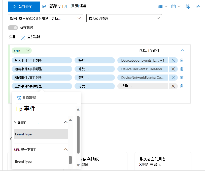 各種 EventTypes 的螢幕快照