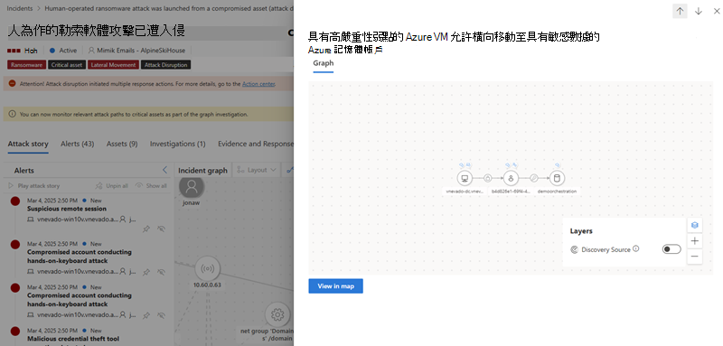 側邊窗格中顯示的攻擊路徑圖表範例。