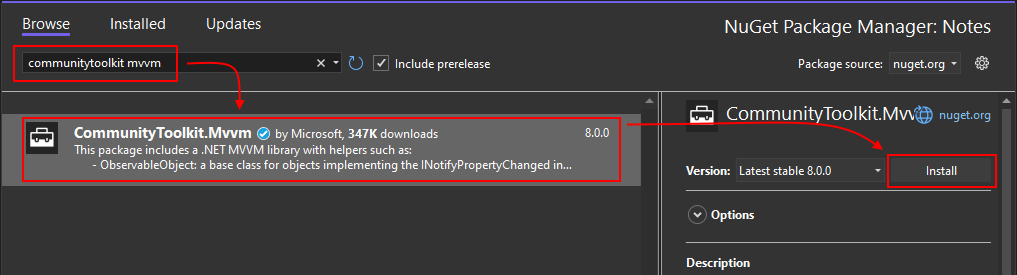 在 NuGet 中搜尋 CommunityToolkit.Mvvm 套件。