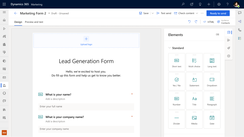 Form editor with canvas and tool panel.