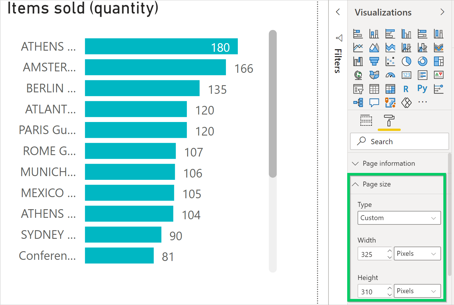 Setting the report width and height for the Sales Invoice Activity report.