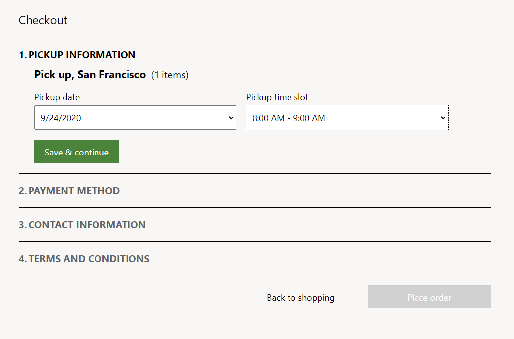 Example of time slot selection during e-commerce checkout.