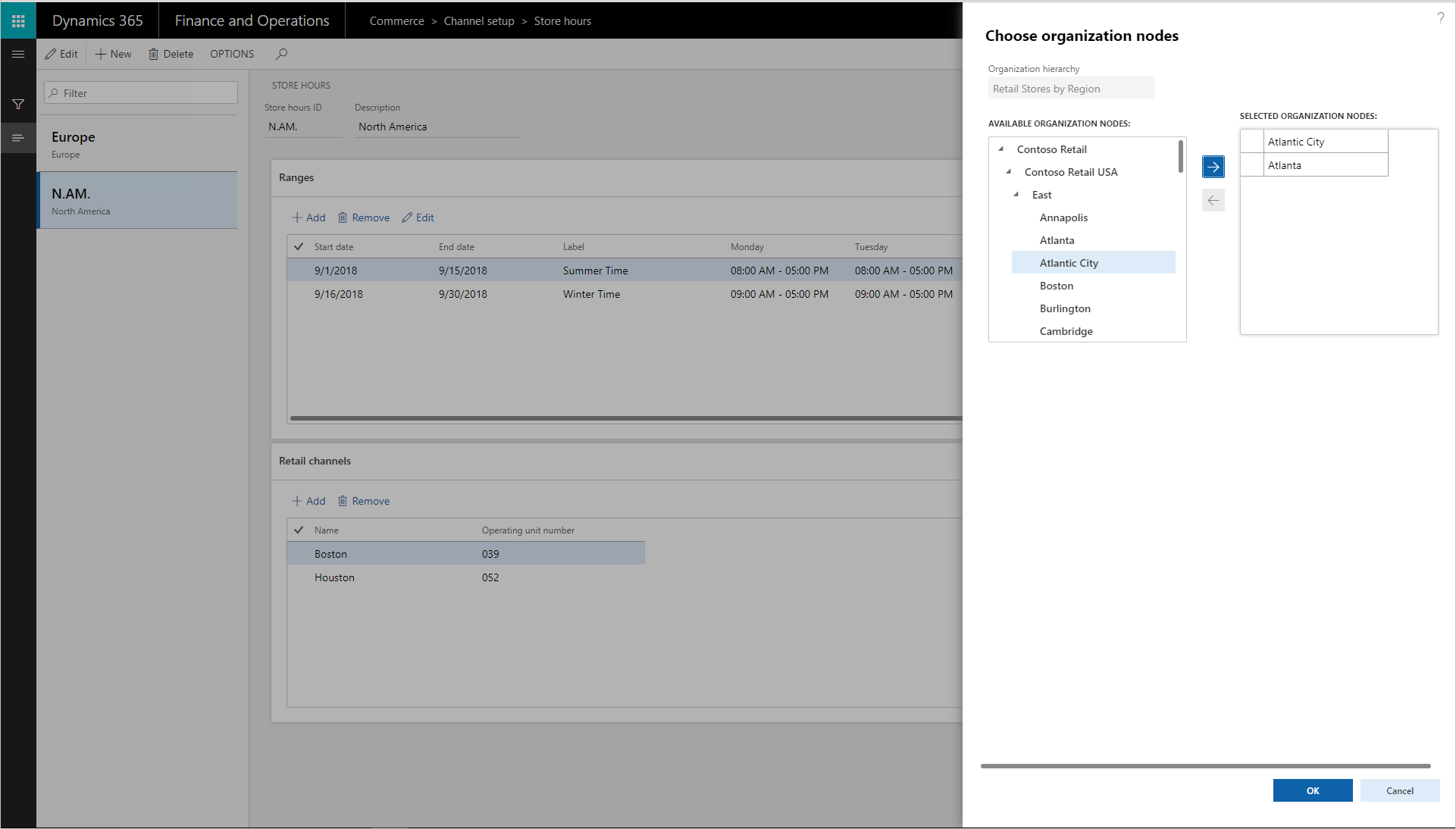 Choose organization nodes dialog box.