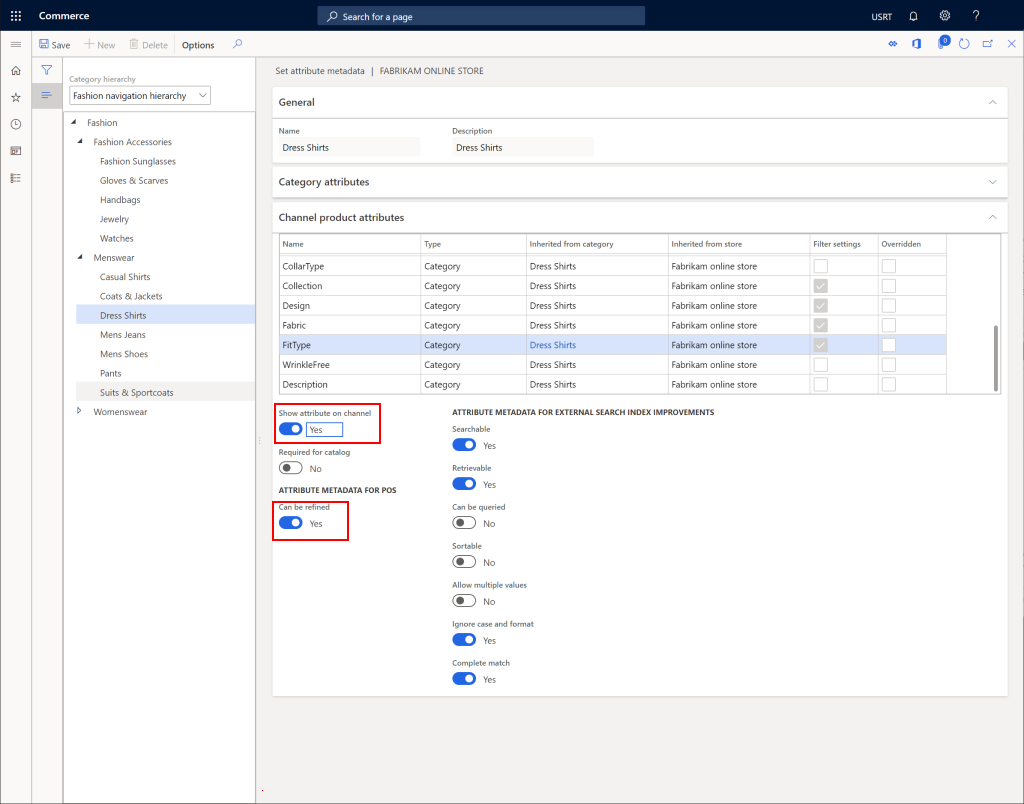 Channel attributes on a channel category node.