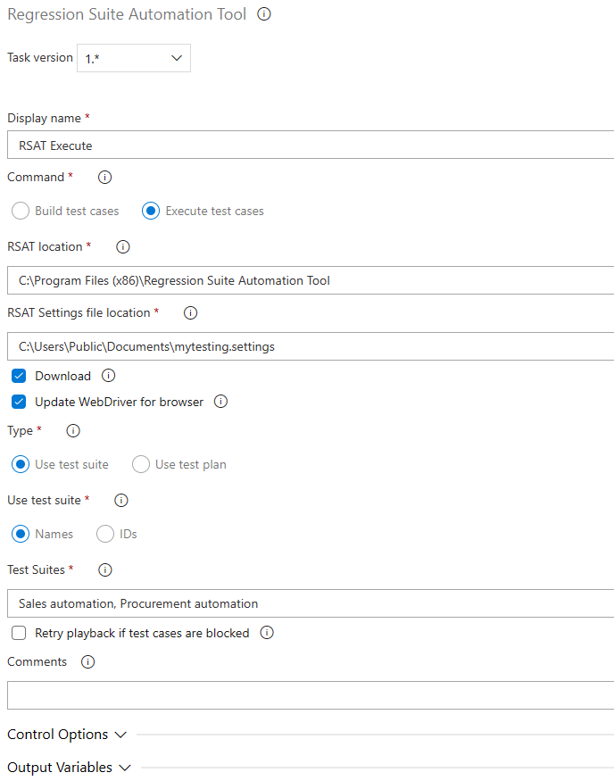 Configuring a new RSAT execute task.