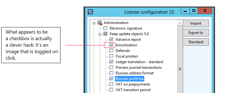 Screen shot of tree controls in previous version.