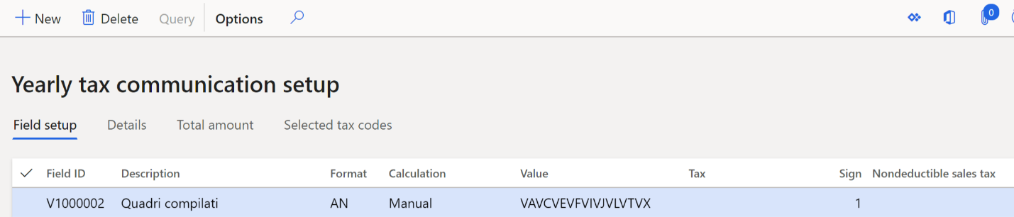 Yearly tax communication setup page.