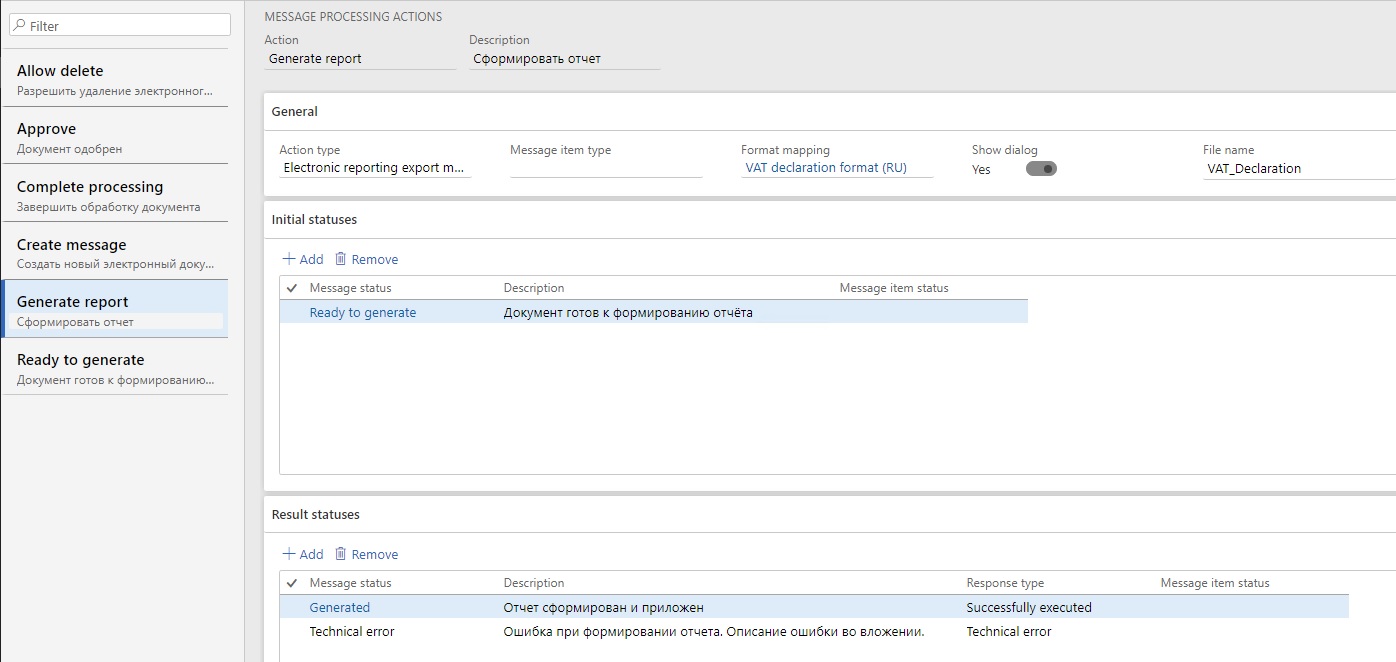 Message processing actions.