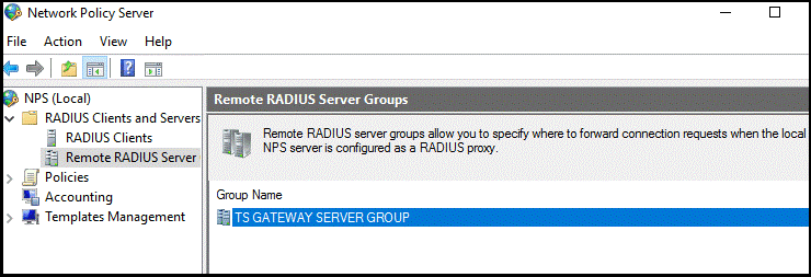 顯示遠端 RADIUS 伺服器的網路原則伺服器管理主控台