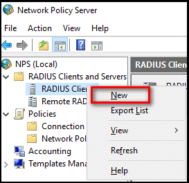 在 NPS 主控台中建立新的 RADIUS 用戶端