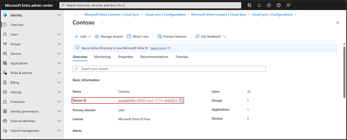 從 Microsoft Entra 系統管理中心取得租用戶識別碼