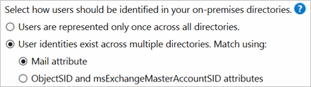 當使用者身分識別跨多個目錄存在時，使用郵件屬性進行比對的選項