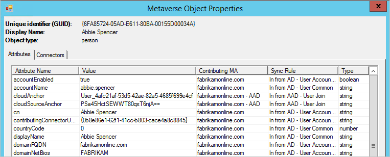 螢幕擷取畫面：Metaverse 物件屬性的使用者屬性清單。