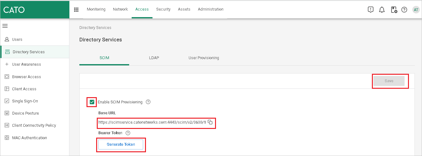 啟用 SCIM 佈建的螢幕擷取畫面。