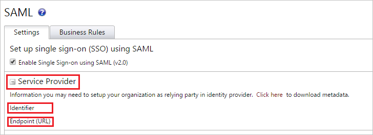 螢幕快照顯示 SAML 設定，您可以在其中取得這些值。