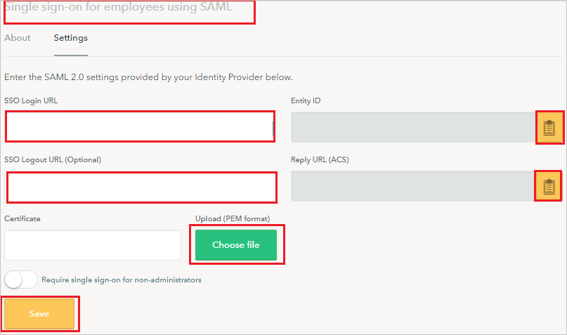 螢幕擷取畫面：顯示 SAML 單一登入