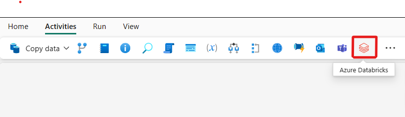 螢幕擷取畫面，其中已醒目提示 [活動] 窗格和 Azure Databricks 活動的 Fabric UI。