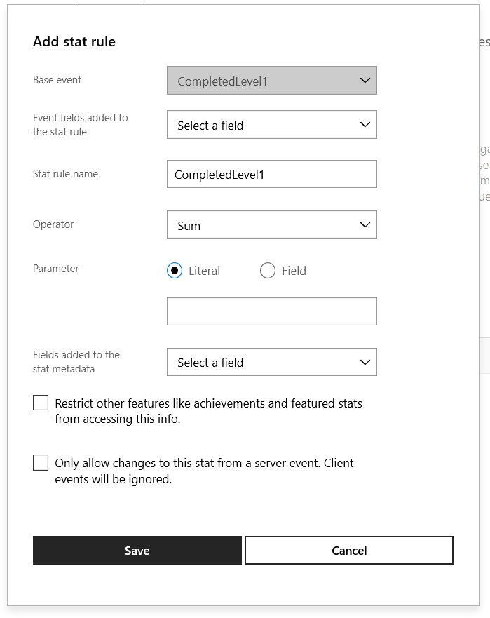 Screenshot of the Add stat rule dialog in Partner Center.