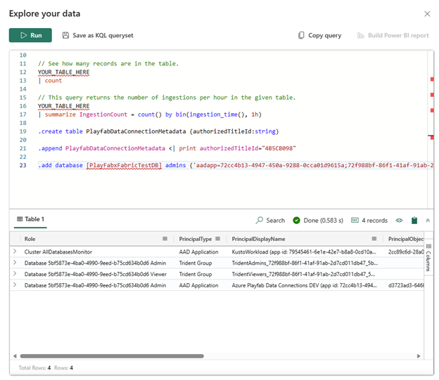 KQL queries result