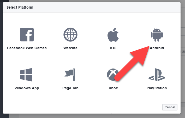 Facebook select Android platform