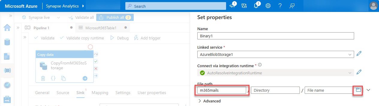 A screenshot of the Set properties pane with File path highlighted.