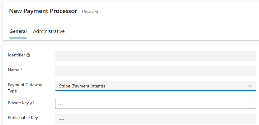 Form for Stripe payment processor configuration.