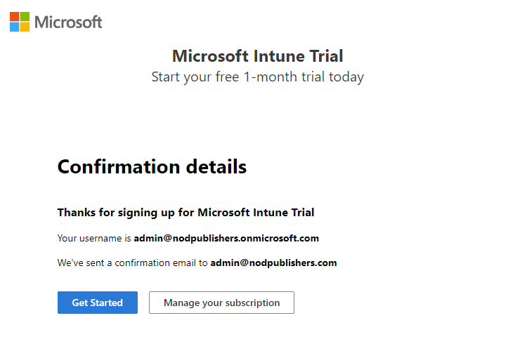 Microsoft Intune 設定帳戶頁面的螢幕快照 - 確認詳細數據