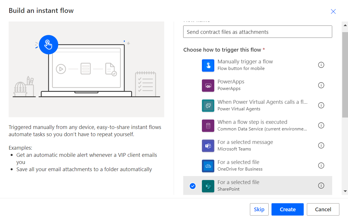 Trigger action 'For a selected file'