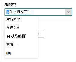 [新增實體擷取器] 面板的 [進階設定] 部分螢幕擷取畫面，其中顯示 [資料行類型] 選項。