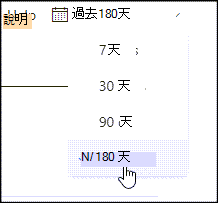 顯示如何變更報表顯示數據期間的範例螢幕快照。