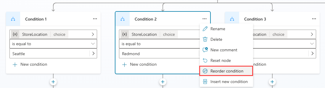 突出顯示 Reorder condition 功能表項的屏幕截圖。