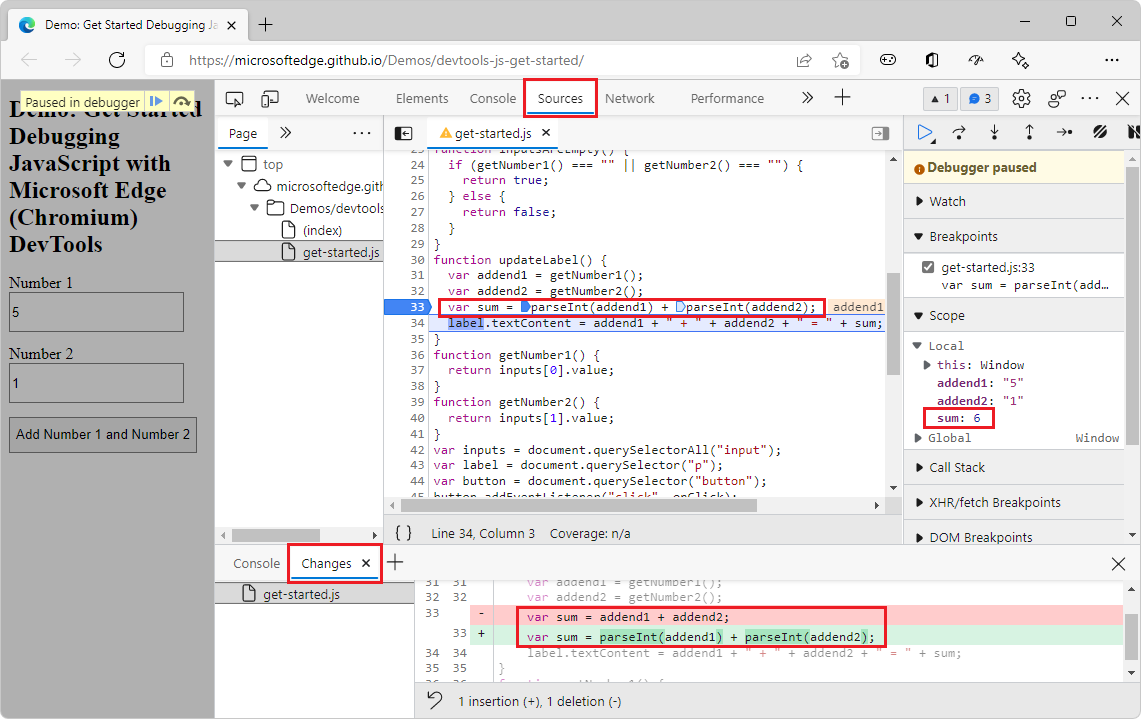 「開始使用DevTools偵錯JavaScript」示範網頁