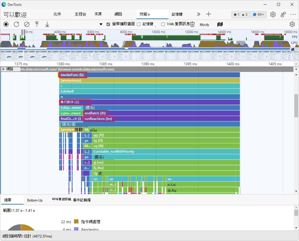 效能工具中，圖表中未指定的函式名稱