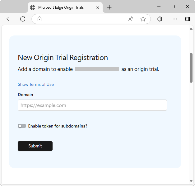 New Origin Trial Registration form