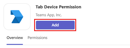 Screenshot shows the add tab device permission