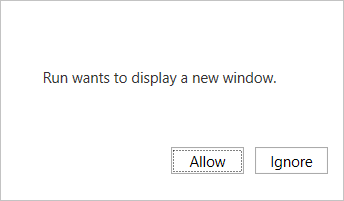 The prompt with a brief description and Allow and Ignore buttons that an add-in can generate to avoid in-browser pop-up blockers.